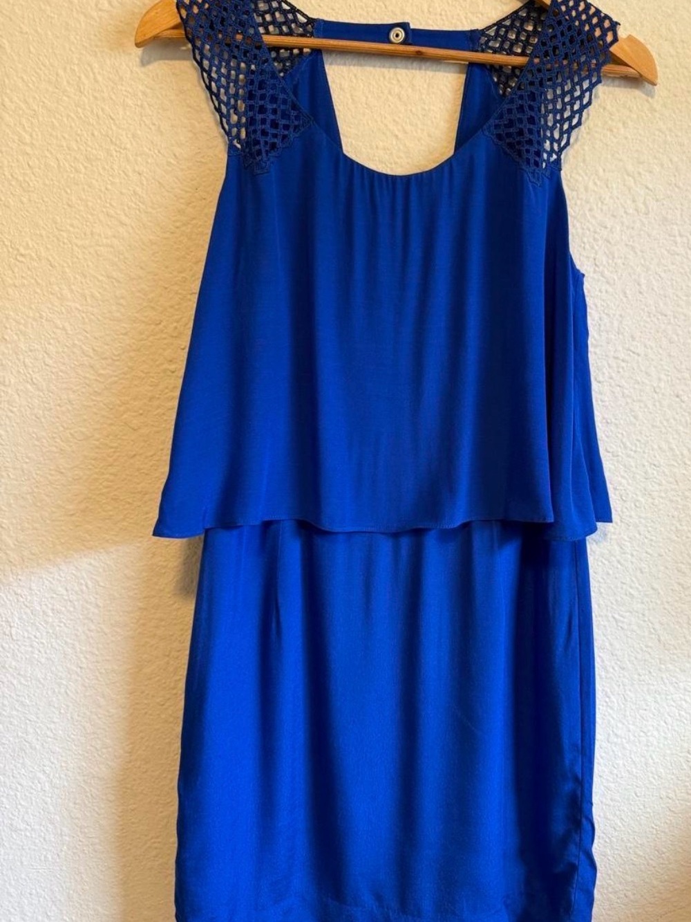 Sandro Cobalt Blue Layered Mini Dress with Crochet Shoulders